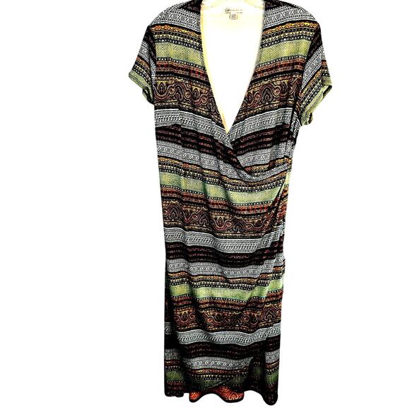 Cato Women's Dress 14W 16W Green Long Brown Sleeves Sun Plus Size 1X - Picture 1 of 7